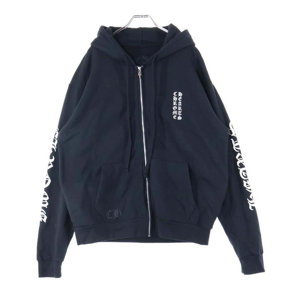 CHROME HEARTS(クロムハーツ) SWTSHRT HD ZIP バーティカルロゴ アームプリント ダガージップアップ スウェットパーカー フーディー ブラック
