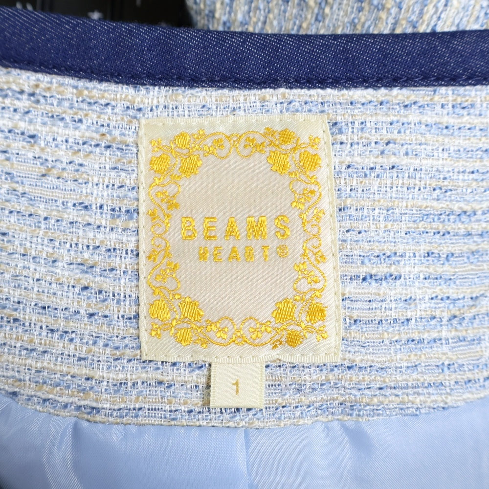 BEAMS(ビームス) ノーカラーツイードジャケット ホワイト