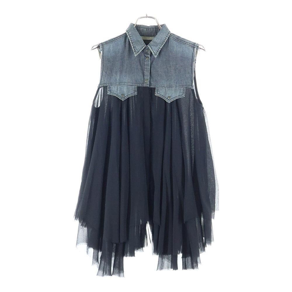 DIESEL(ディーゼル) デニム フリース 生地切り替え ノースリーブ チュニック インディゴ/ブラック レディース