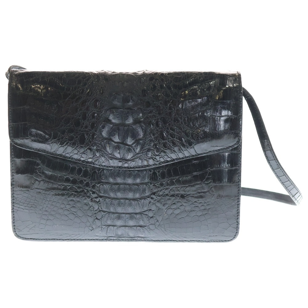 NO BRAND(ノーブランド) KAIYO 2WAY クロコダイル シャイニング加工 ショルダーバッグ ブラック