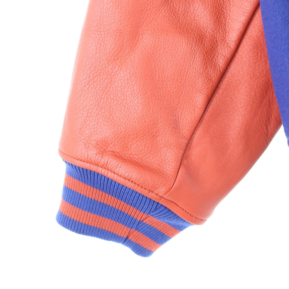 THISISNEVERTHAT(ディスイズネバーザット) 23AW 袖レザー 切り替え スタジャン ブルー/レッド TN233LOWHS01