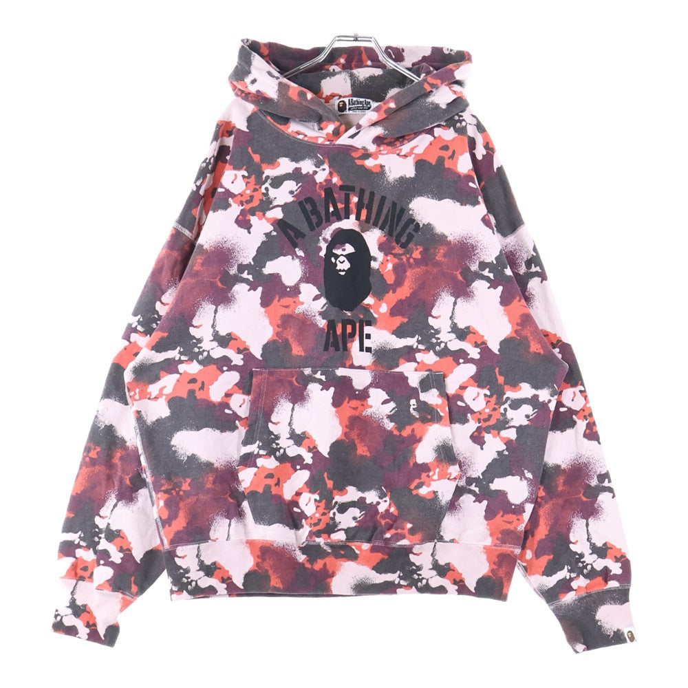 A BATHING APE(アベイシングエイプ) MAP CAMO PULLOVER HOODIE マップ カモ フロント ロゴ プリントロゴスウェットプルオーバーパーカー レッド