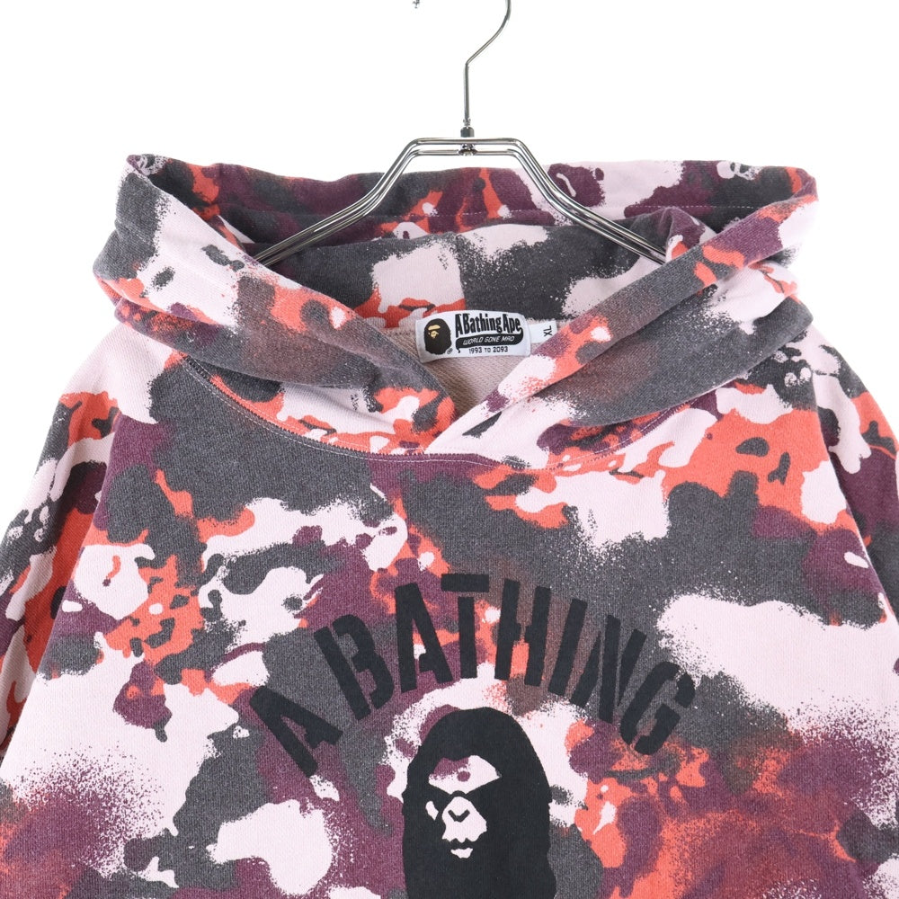 A BATHING APE(アベイシングエイプ) MAP CAMO PULLOVER HOODIE マップ カモ フロント ロゴ プリントロゴスウェットプルオーバーパーカー レッド