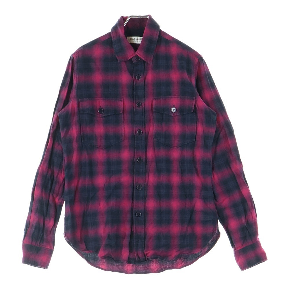 SAINT LAURENT PARIS(サンローランパリ) オンブレチェック レギュラーカラー 長袖シャツ レッド UP53 2016 00482
