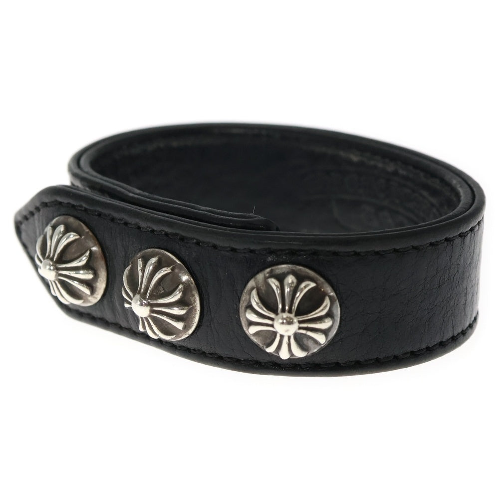 CHROME HEARTS(クロムハーツ) 3BTN 2SNP クロスボール 3ボタン2スナップ レザーブレスレット ブラック/シルバー BCA123