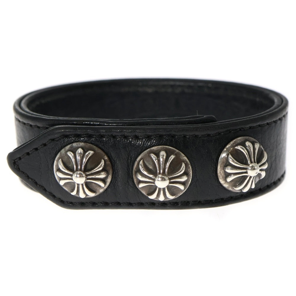 CHROME HEARTS(クロムハーツ) 3BTN 2SNP クロスボール 3ボタン2スナップ レザーブレスレット ブラック/シルバー BCA123