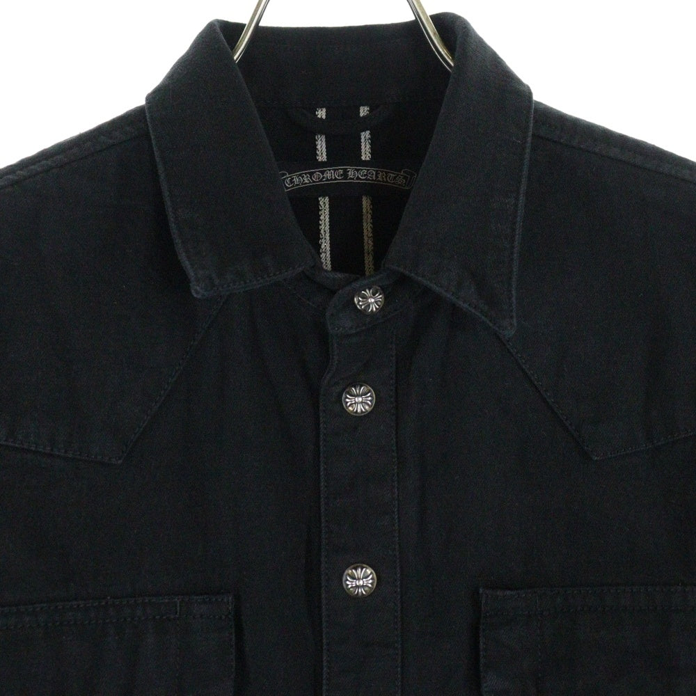 CHROME HEARTS(クロムハーツ) DENIM WESTERN 袖クロスパッチ クロスボールボタン デニムウエスタン 長袖シャツ JVPタグ ブラック
