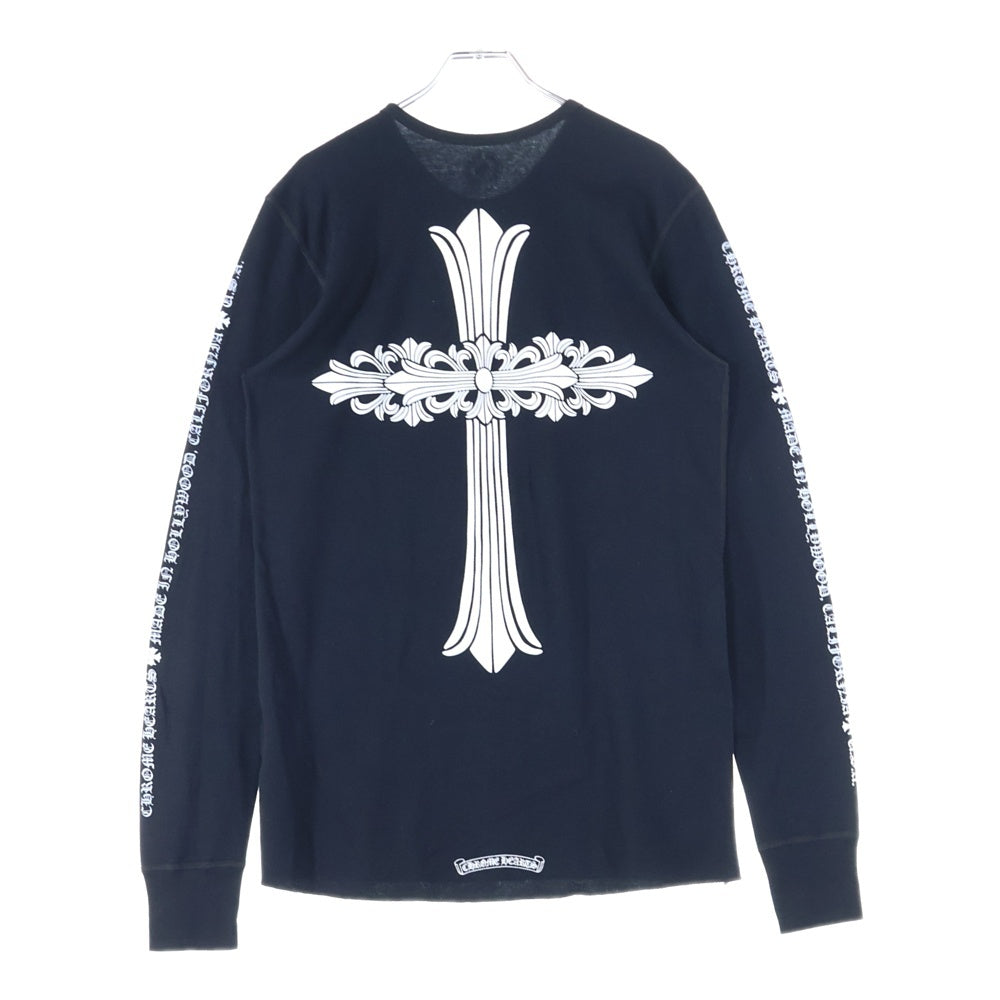 CHROME HEARTS(クロムハーツ) FLRL CRS Thermal L/S TEE バーティカルロゴ バックフローラルクロス サーマル クルーネック ロングスリーブ 長袖Tシャツ ロンT ブラック