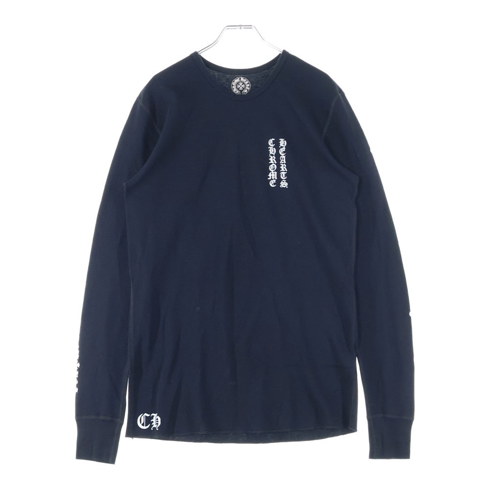 CHROME HEARTS(クロムハーツ) FLRL CRS Thermal L/S TEE バーティカルロゴ バックフローラルクロス サーマル クルーネック ロングスリーブ 長袖Tシャツ ロンT ブラック