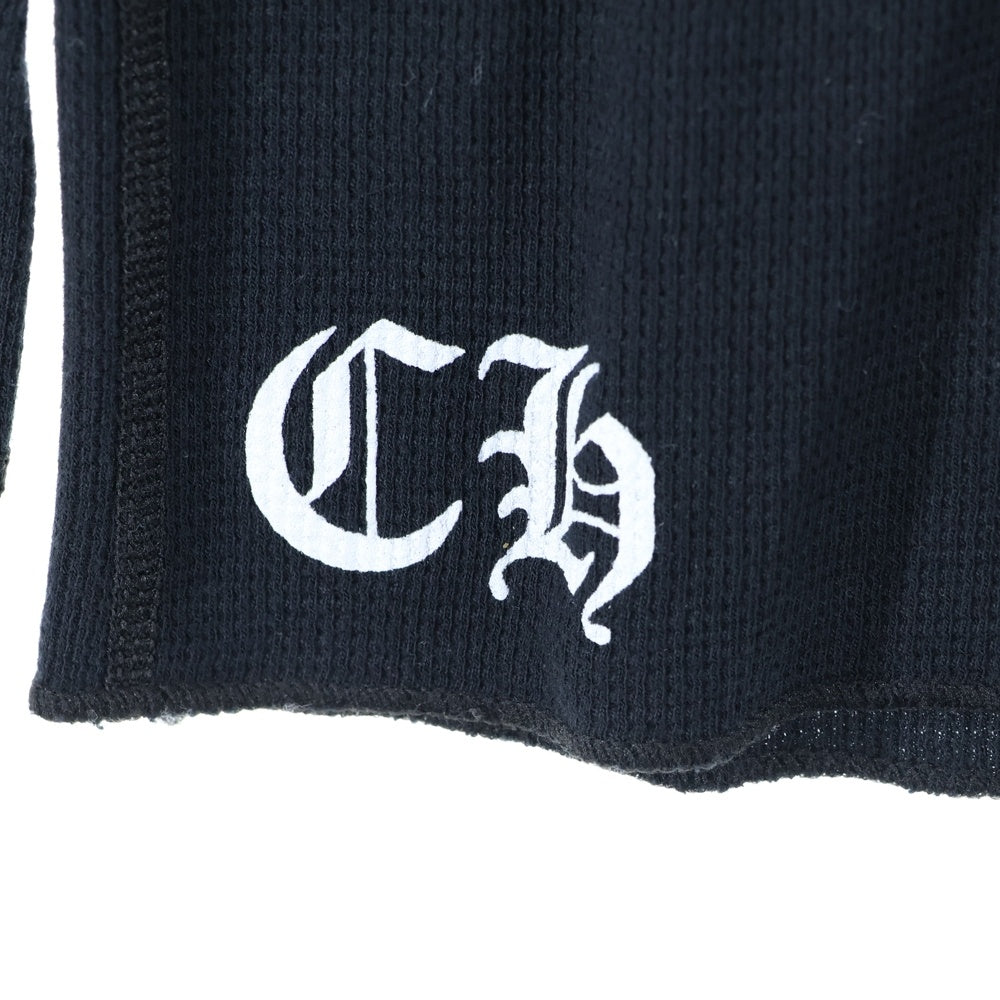 CHROME HEARTS(クロムハーツ) FLRL CRS Thermal L/S TEE バーティカルロゴ バックフローラルクロス サーマル クルーネック ロングスリーブ 長袖Tシャツ ロンT ブラック