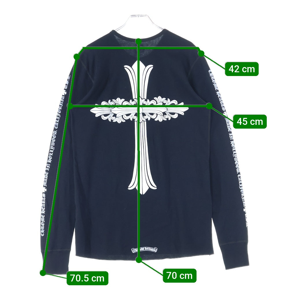 CHROME HEARTS(クロムハーツ) FLRL CRS Thermal L/S TEE バーティカルロゴ バックフローラルクロス サーマル クルーネック ロングスリーブ 長袖Tシャツ ロンT ブラック