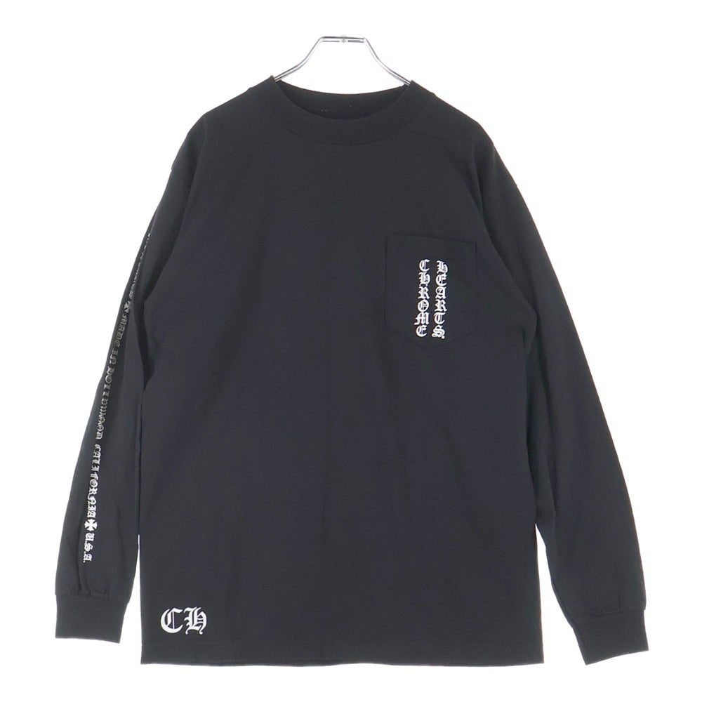 CHROME HEARTS(クロムハーツ) FLRL CRS L/S TEE バーティカルロゴ バックフローラルクロス フロントポケット クルーネック 長袖Tシャツ ロンT ブラック