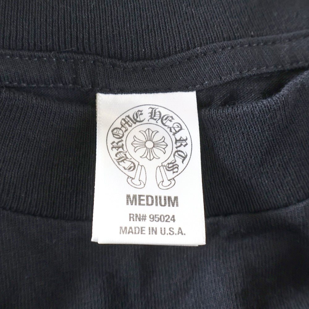 CHROME HEARTS(クロムハーツ) FLRL CRS L/S TEE バーティカルロゴ バックフローラルクロス フロントポケット クルーネック 長袖Tシャツ ロンT ブラック