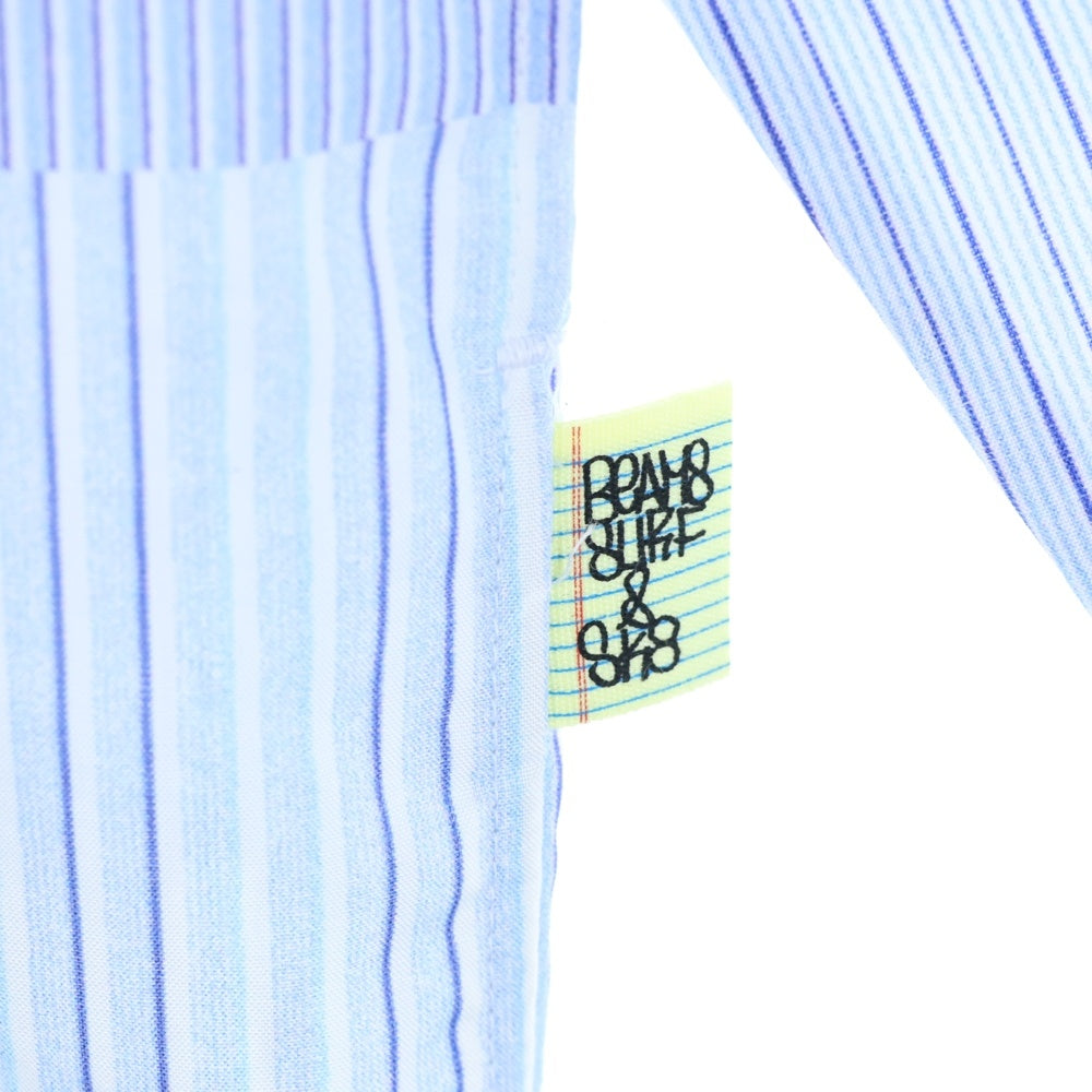 SSZ(エスエスズィー) 18SS SURF&SK8 BoltLeG ELBOW SHIRT サーフ&スケート ブートレグ ストライプ エルボー 長袖シャツ ブルー