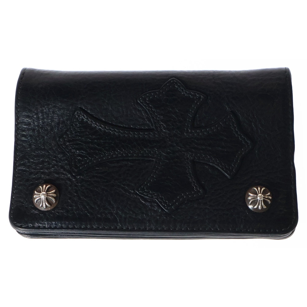 CHROME HEARTS(クロムハーツ) 1ZIP CROSS PATCH 1ジップ クロスパッチクロスボタンレザー財布 ブラック