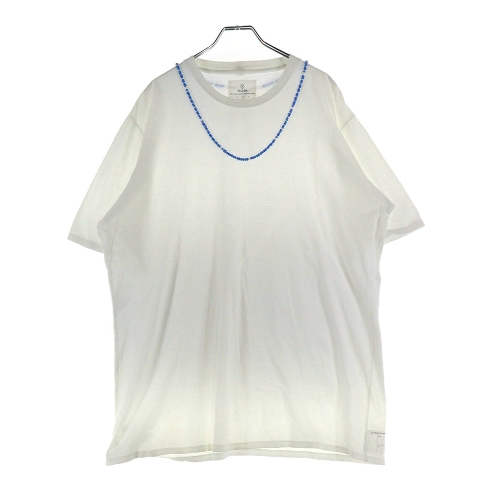 VISVIM(ヴィスヴィム) 00s 初期 ビーズT 青ビーズ ホワイトハーツ ネックレスプリント クルーネック 半袖Tシャツ カットソー ホワイト