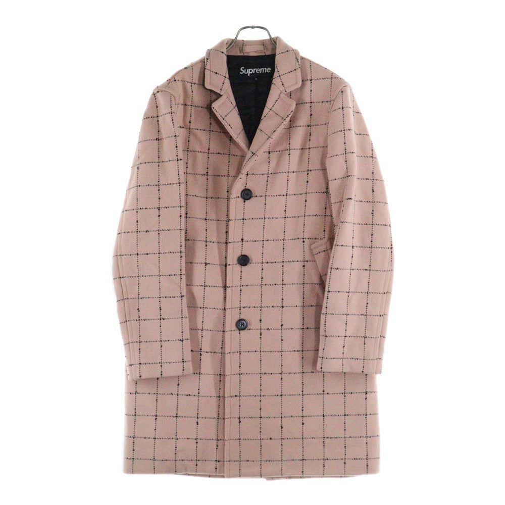 SUPREME(シュプリーム) 19AW Wool Windowpane Overcoat ウール ウィンドウペーン パネル ロングコート チェスターコート ジャケット ピンク