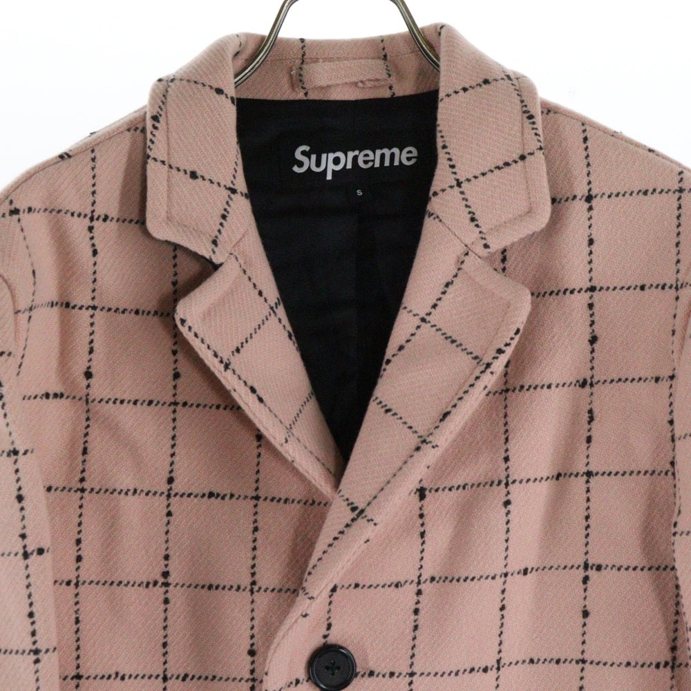 SUPREME(シュプリーム) 19AW Wool Windowpane Overcoat ウール ウィンドウペーン パネル ロングコート チェスターコート ジャケット ピンク
