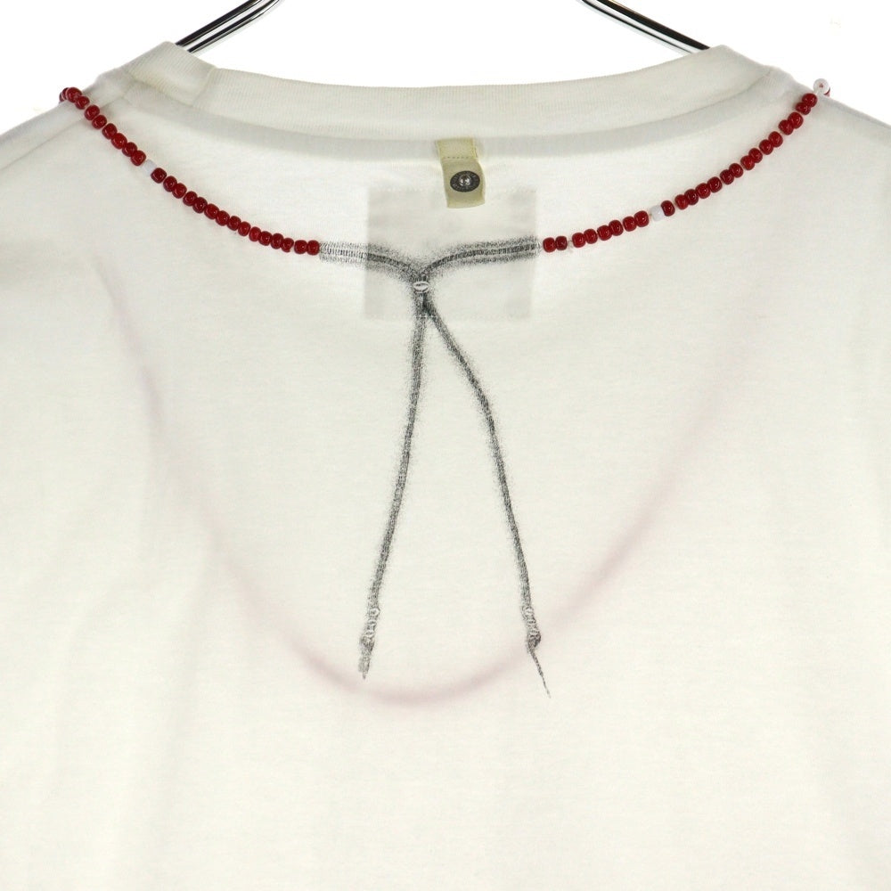 VISVIM(ヴィスヴィム) 00s 初期 ビーズT 赤ビーズ ホワイトハーツ ネックレスプリント クルーネック 半袖Tシャツ カットソー ホワイト