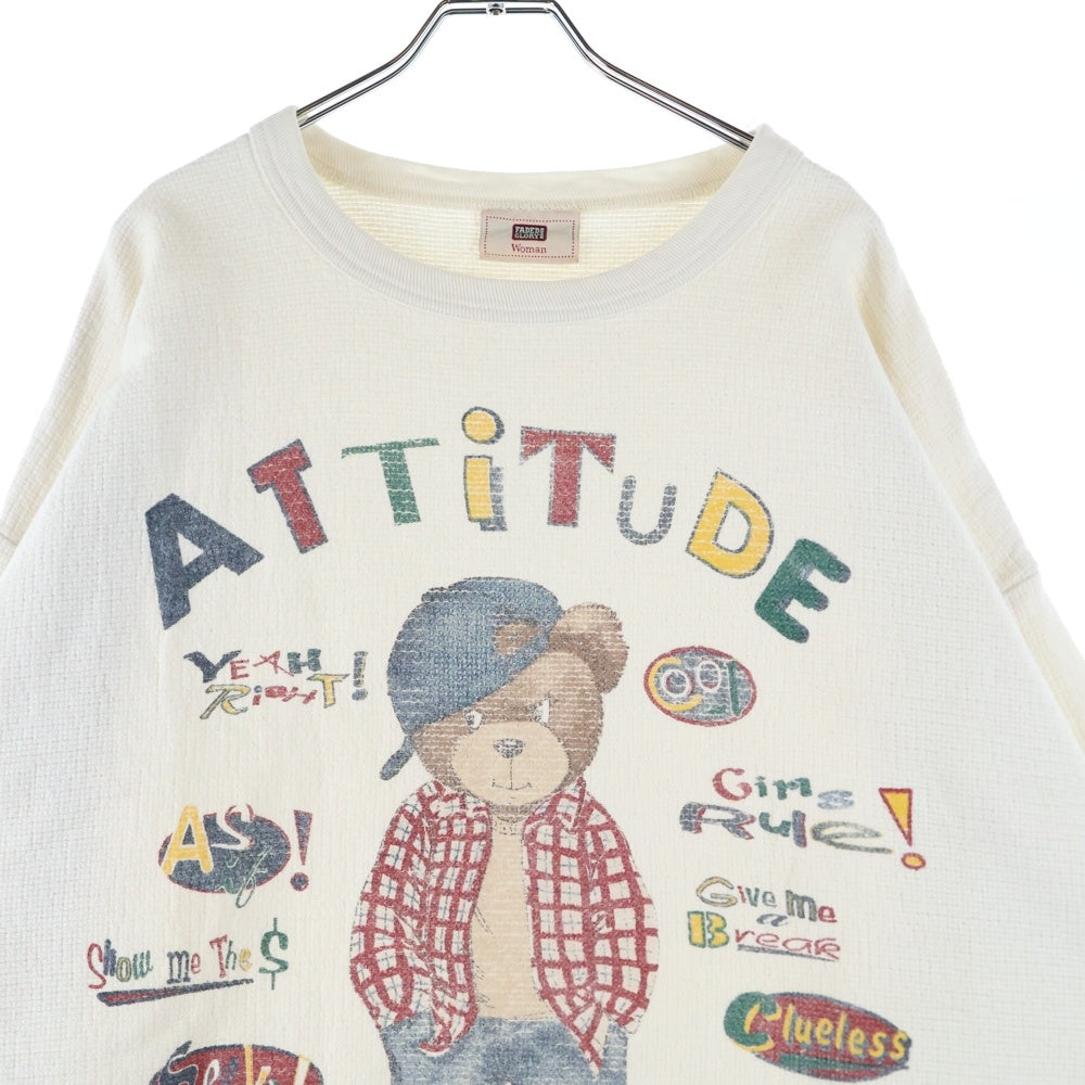 VINTAGE(ヴィンテージ) 90s Feded Glory クマ プリント クルーネック コットントレーナー レディース ホワイト