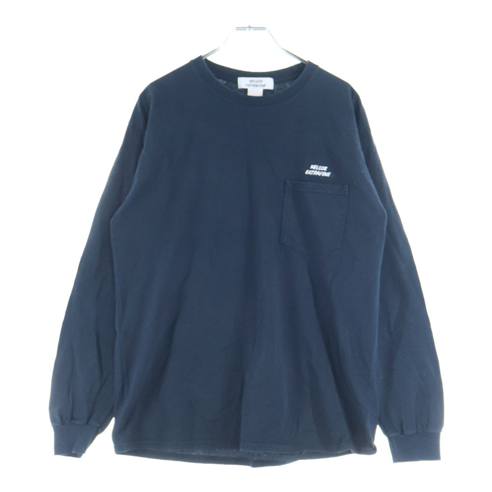 NO BRAND(ノーブランド) HELLOWS EXTRAFINE ハローズエクストラファイン 胸ロゴ 刺繍 半袖Tシャツ カットソー ブラック