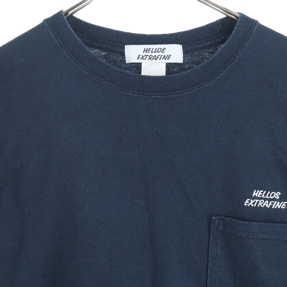 NO BRAND(ノーブランド) HELLOWS EXTRAFINE ハローズエクストラファイン 胸ロゴ 刺繍 半袖Tシャツ カットソー ブラック