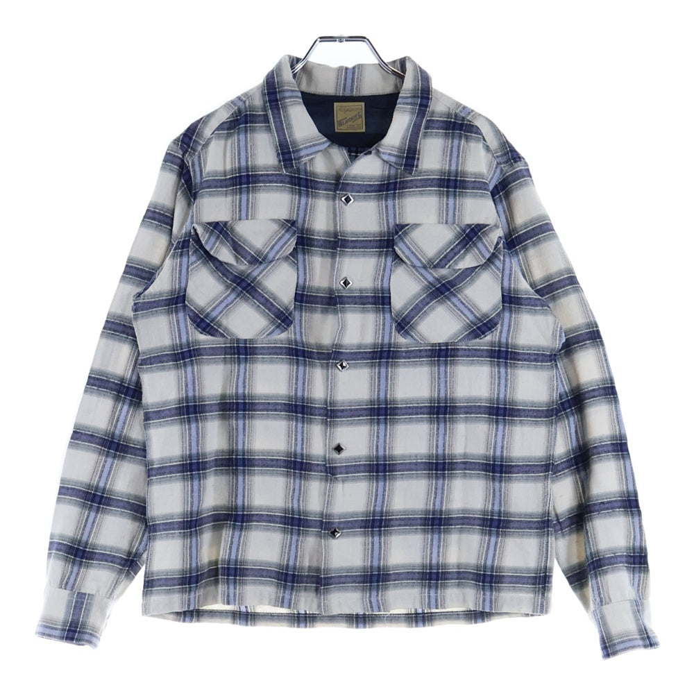 BELAFONTE(ベラフォンテ) オンブレ オープンカラー ネルシャツ チェック 長袖シャツ ブルー