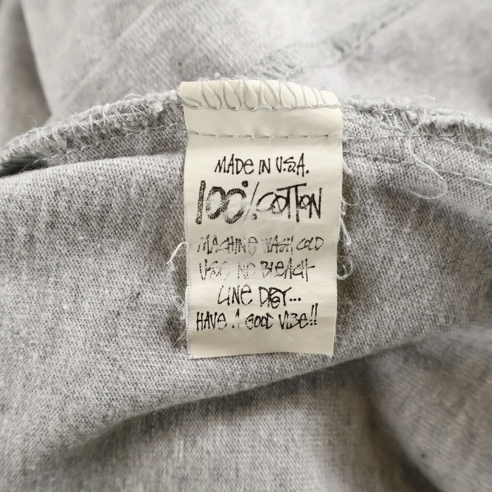 STUSSY(ステューシー) 90s OLD STUSSY オールドステューシー 紺タグ 聖火ロゴ フロント刺繍 クルーネック ラグランスリーブ リンガー 半袖Tシャツ カットソー グレー