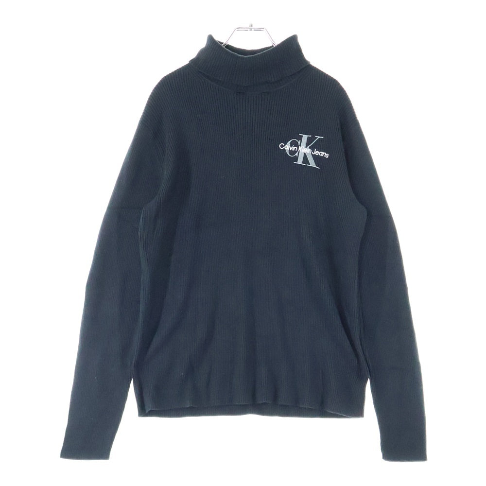 Calvin Klein Jeans(カルバンクラインジーンズ) ロゴ刺繍 タートルネック ロングスリーブ ニット ブラック