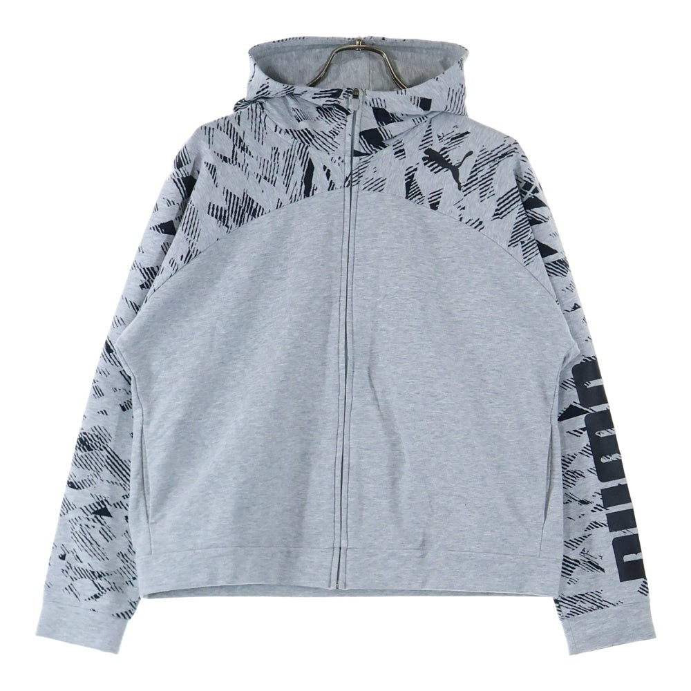 PUMA(プーマ) フルジップ 袖ロゴプリント スウェット パーカー グレー