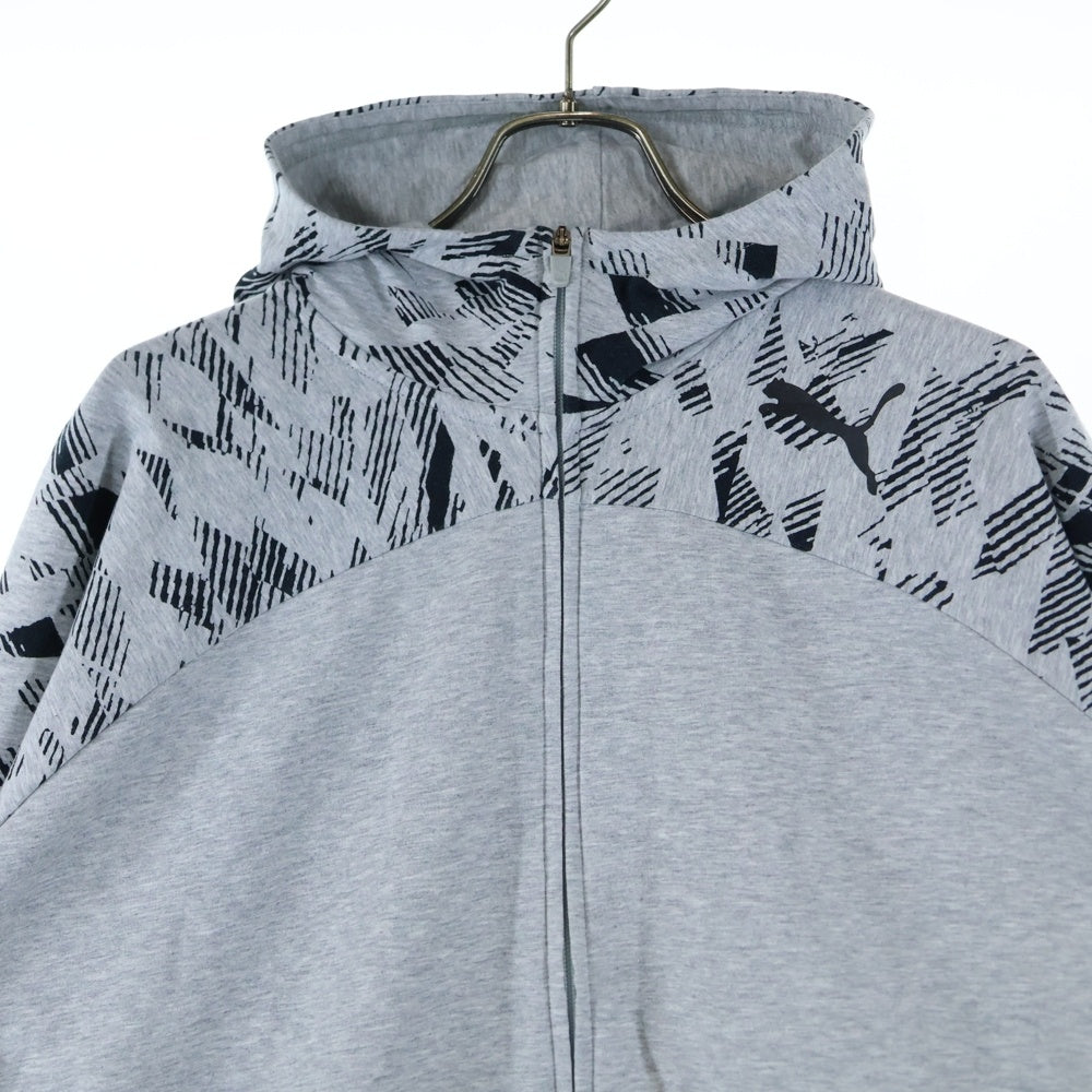 PUMA(プーマ) フルジップ 袖ロゴプリント スウェット パーカー グレー