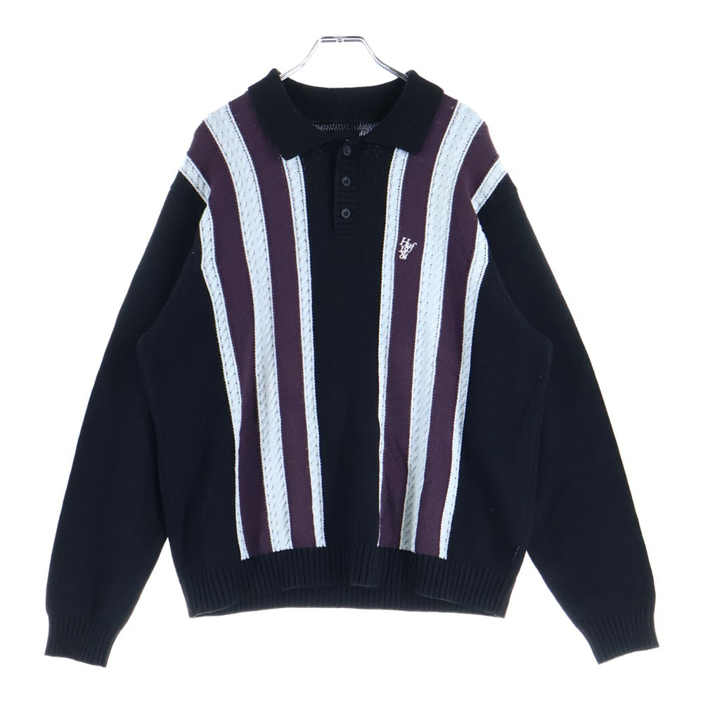 HUF(ハフ) CAMBRIDGE SWEATER ロゴ刺繍 ハーフボタン ケンブリッジ 長袖ニット ポロシャツ マルチ KN00524