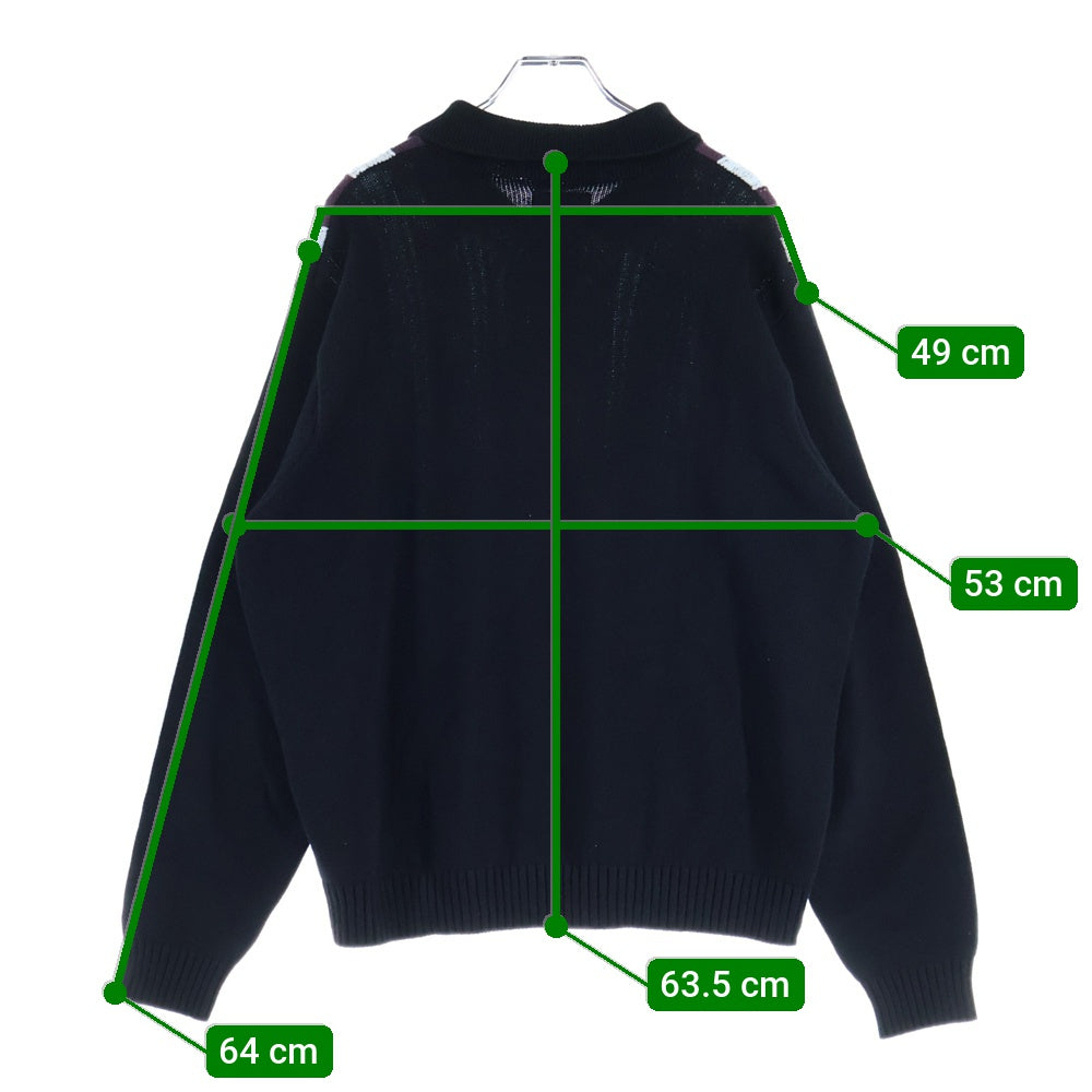 HUF(ハフ) CAMBRIDGE SWEATER ロゴ刺繍 ハーフボタン ケンブリッジ 長袖ニット ポロシャツ マルチ KN00524