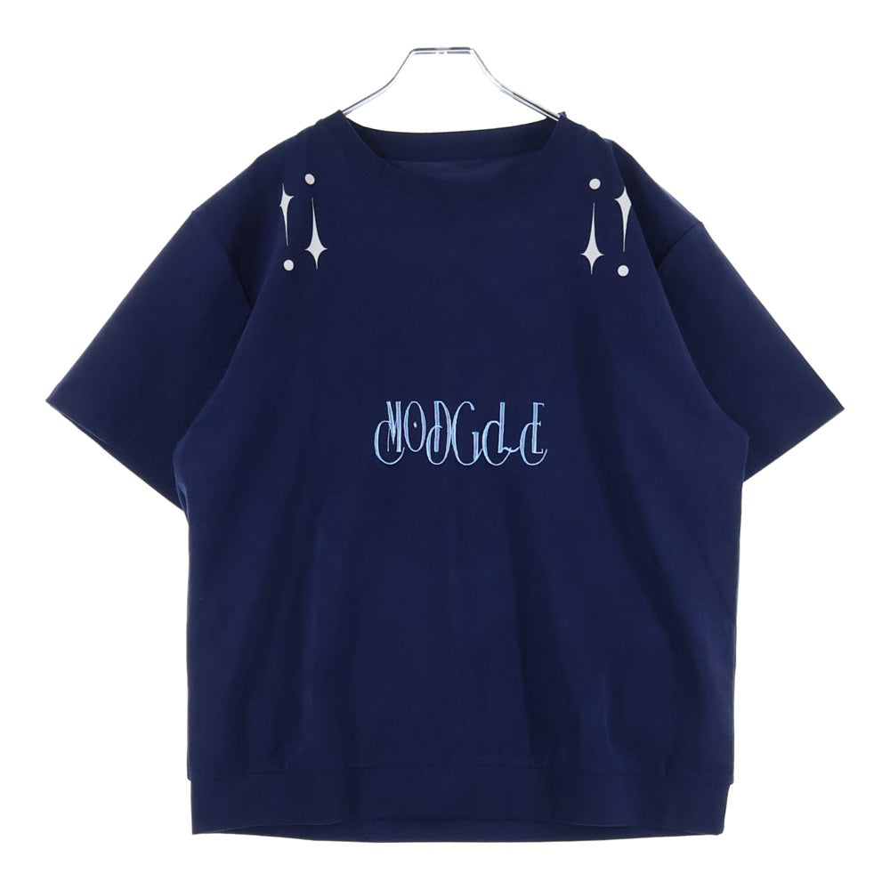 modgle(モジュール) ロゴ刺繍 コーデュロイ クルーネック半袖Tシャツ ネイビー 0812No02
