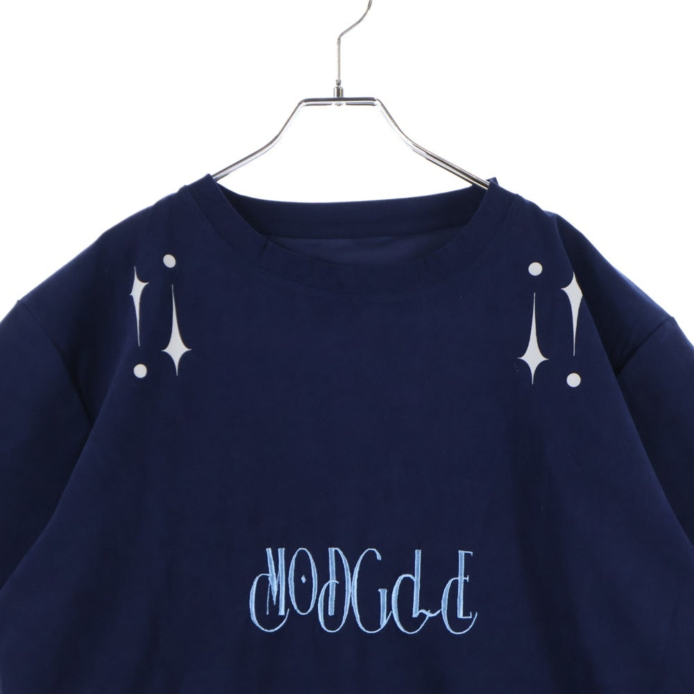 modgle(モジュール) ロゴ刺繍 コーデュロイ クルーネック半袖Tシャツ ネイビー 0812No02