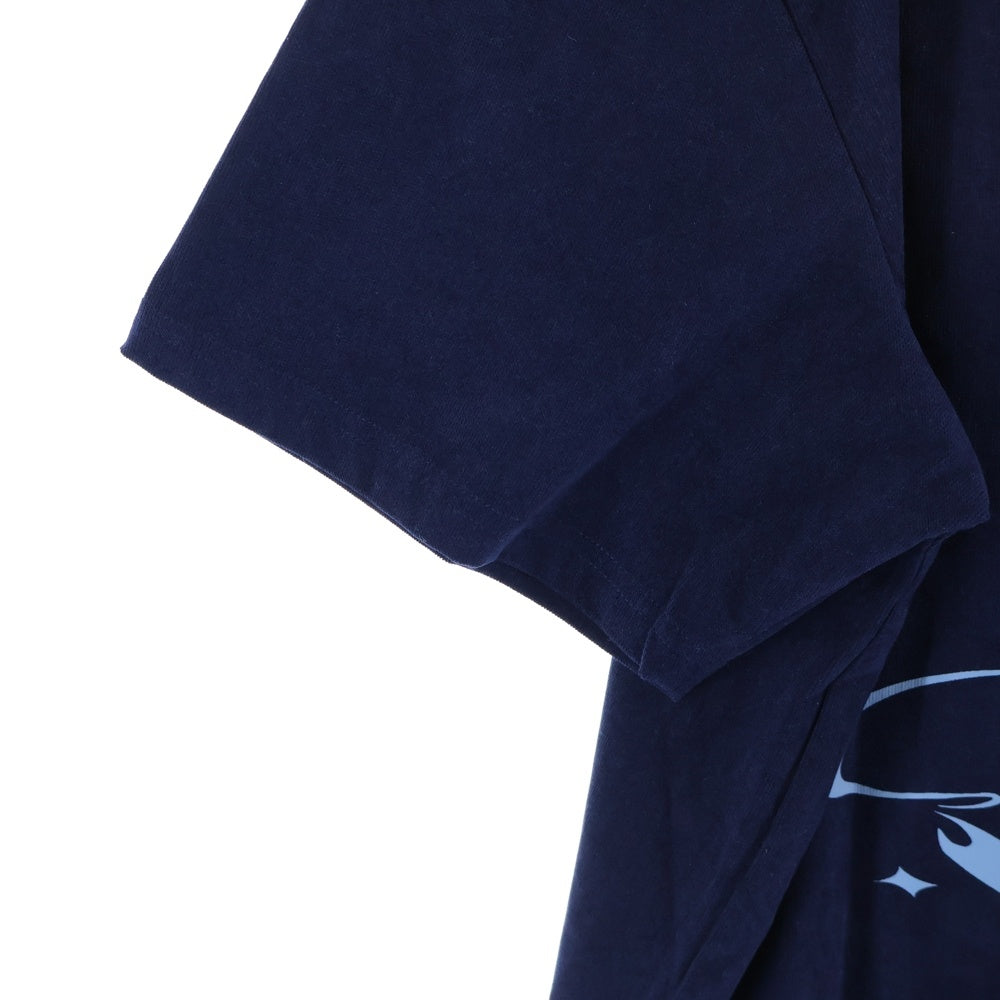 modgle(モジュール) ロゴ刺繍 コーデュロイ クルーネック半袖Tシャツ ネイビー 0812No02