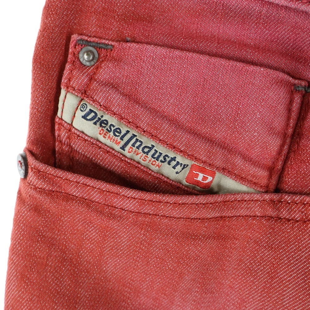 DIESEL(ディーゼル) SLEENKER スリムフィット クラッシュ加工 ストレートデニムパンツ ジーンズ レッド