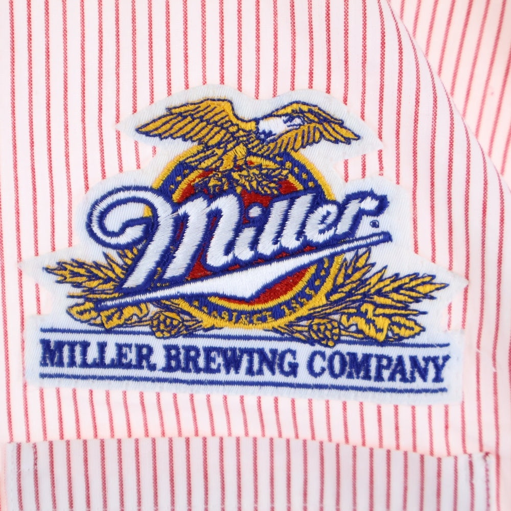 VINTAGE(ヴィンテージ) MILLER BREWING COMPANY USA製 ストライプ 半袖 ワークシャツ ホワイト/レッド