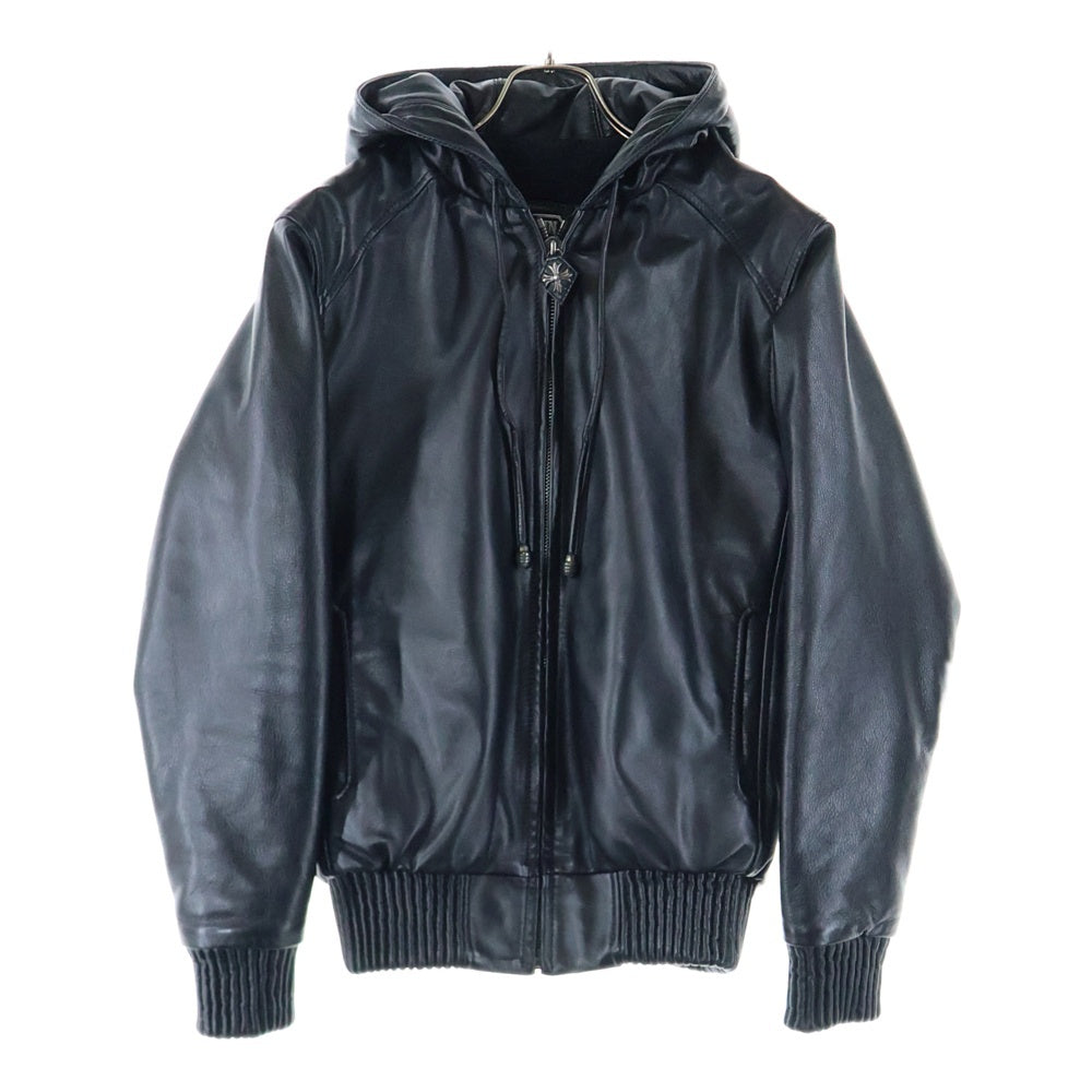 BIGTWIN(ビッグツイン) LEATHER JACKET クロスコンチョ レザージャケット フーディー ブラック