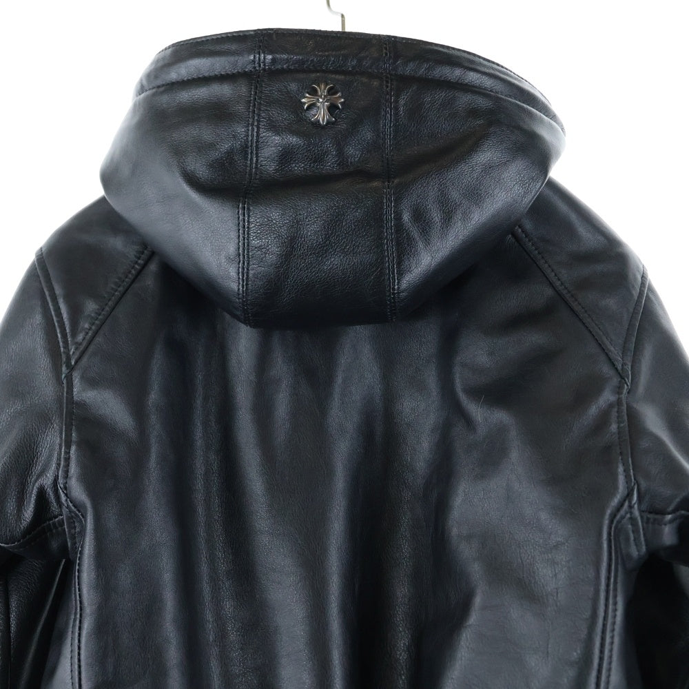 BIGTWIN(ビッグツイン) LEATHER JACKET クロスコンチョ レザージャケット フーディー ブラック
