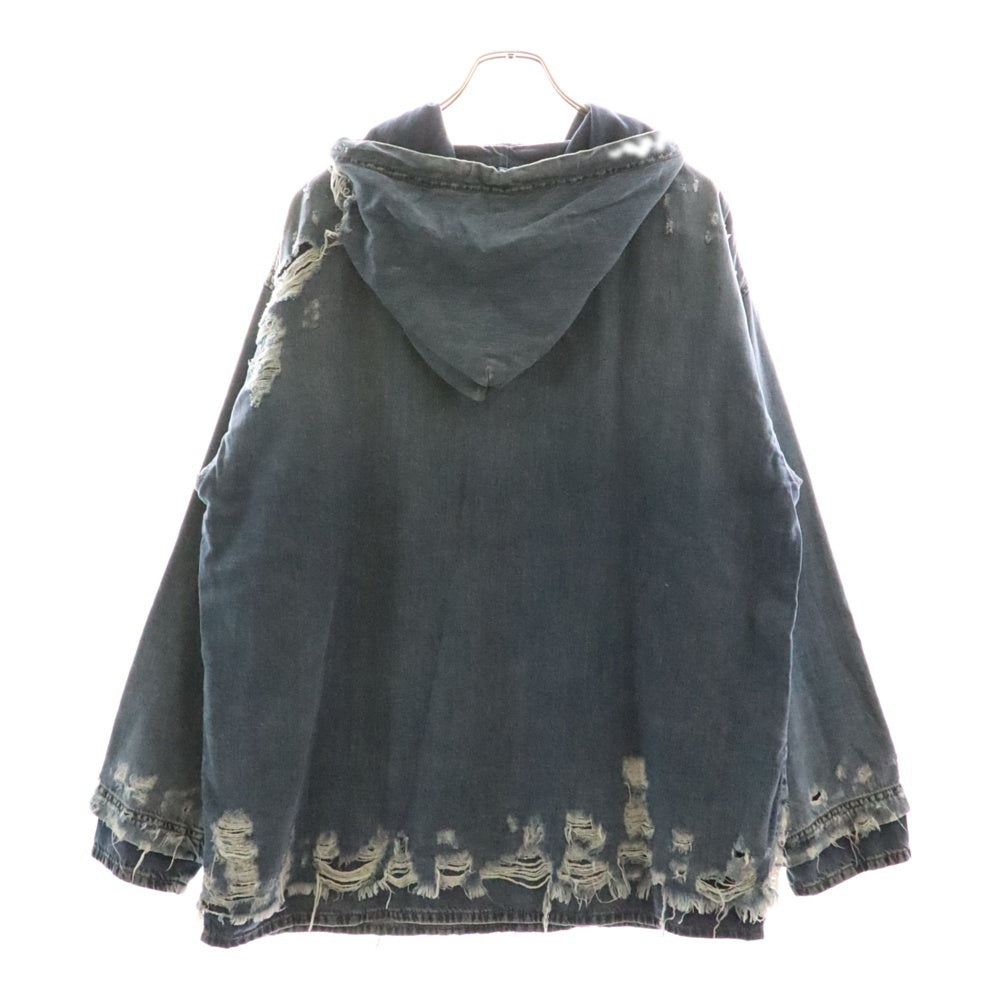 DIESEL(ディーゼル) 23SS D-UM Denim Hoodie クラッシュ加工 デニム プルオーバースウェットパーカー フーディー インディゴ A09691