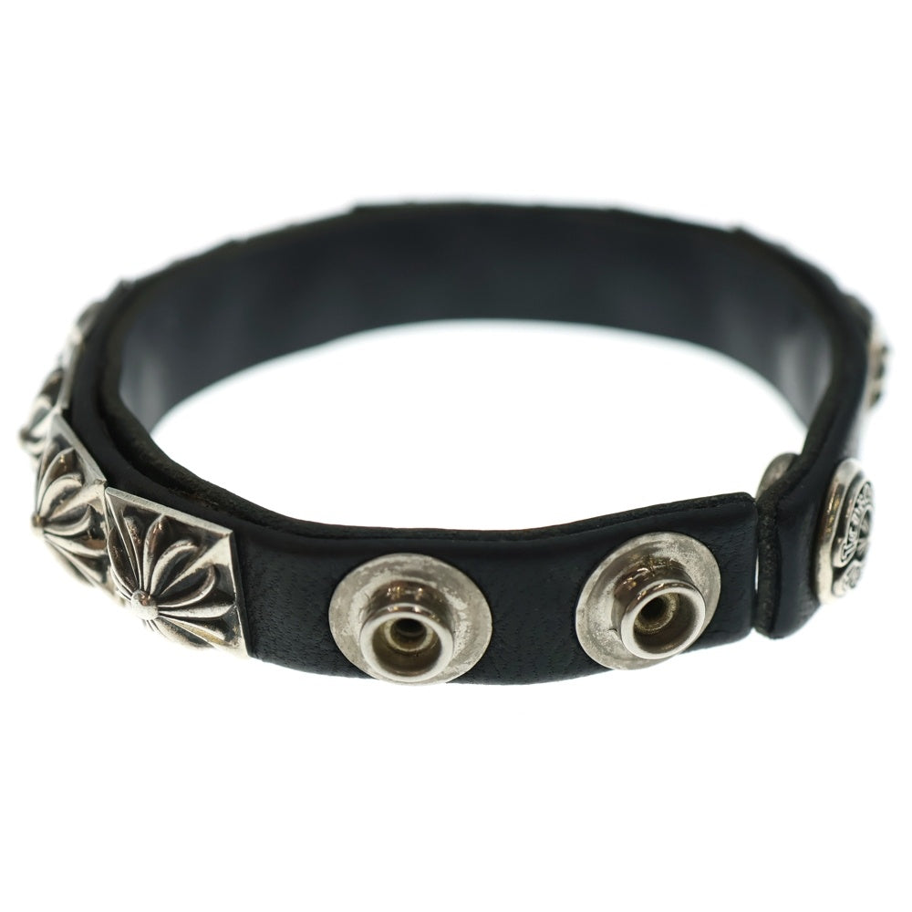 CHROME HEARTS(クロムハーツ) ZERO STUD SNGL ROW ゼロ ピラミッド スタッズ シングル レザー ブレスレット シルバー/ブラック