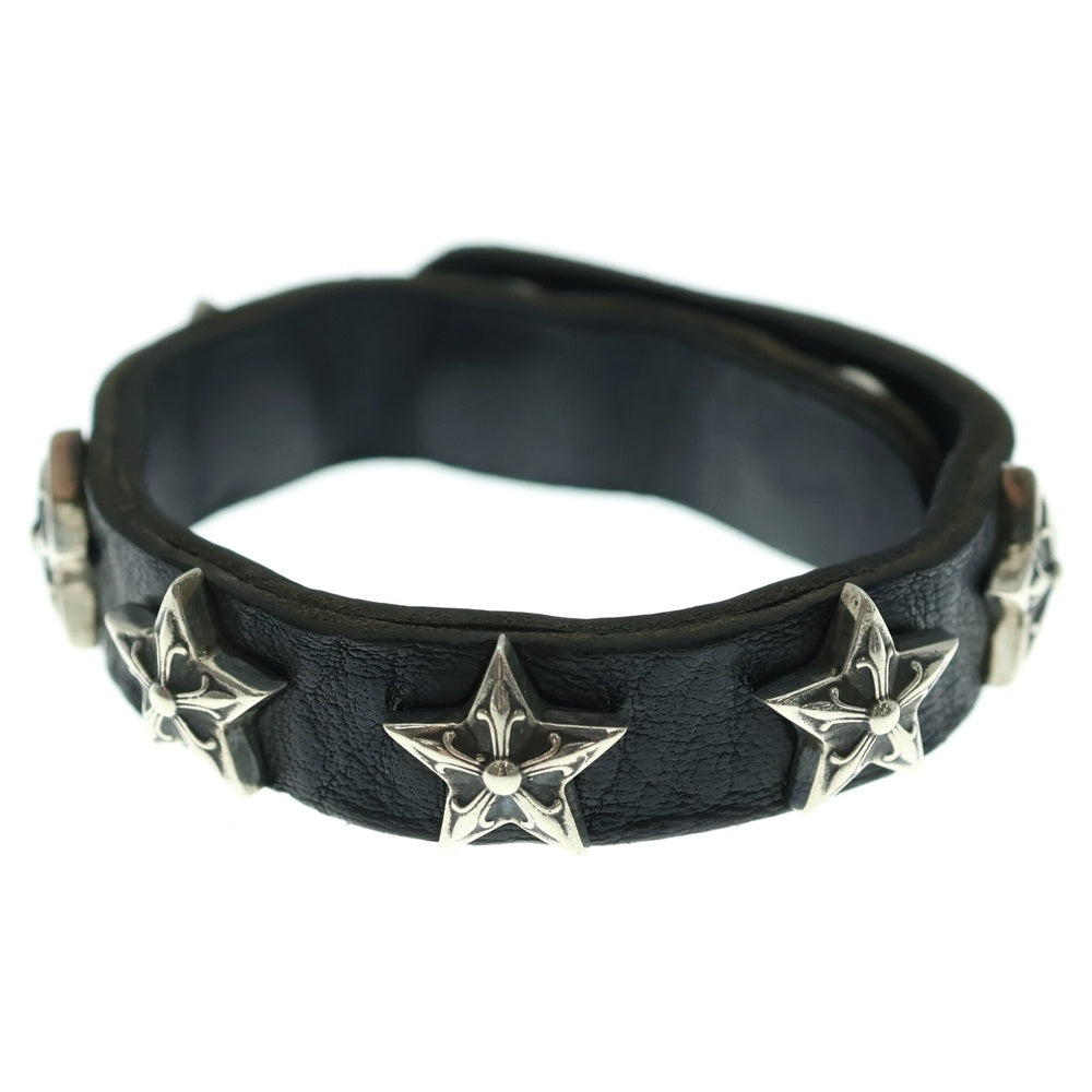 CHROME HEARTS(クロムハーツ) 2SNP 2BTN STAR クロスボール 2ボタン 2スナップ スター レザーブレスレット シルバー/ブラック