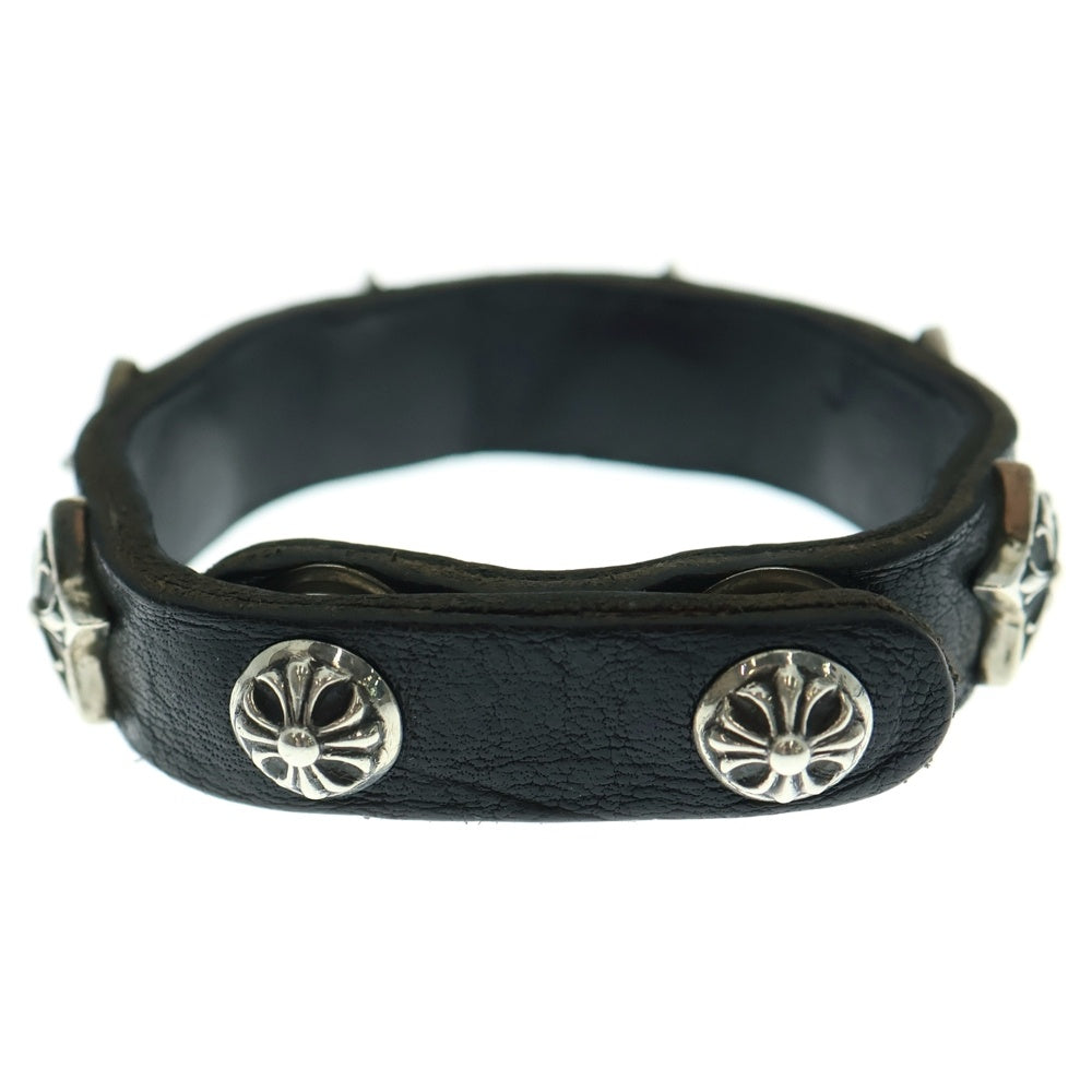 CHROME HEARTS(クロムハーツ) 2SNP 2BTN STAR クロスボール 2ボタン 2スナップ スター レザーブレスレット シルバー/ブラック