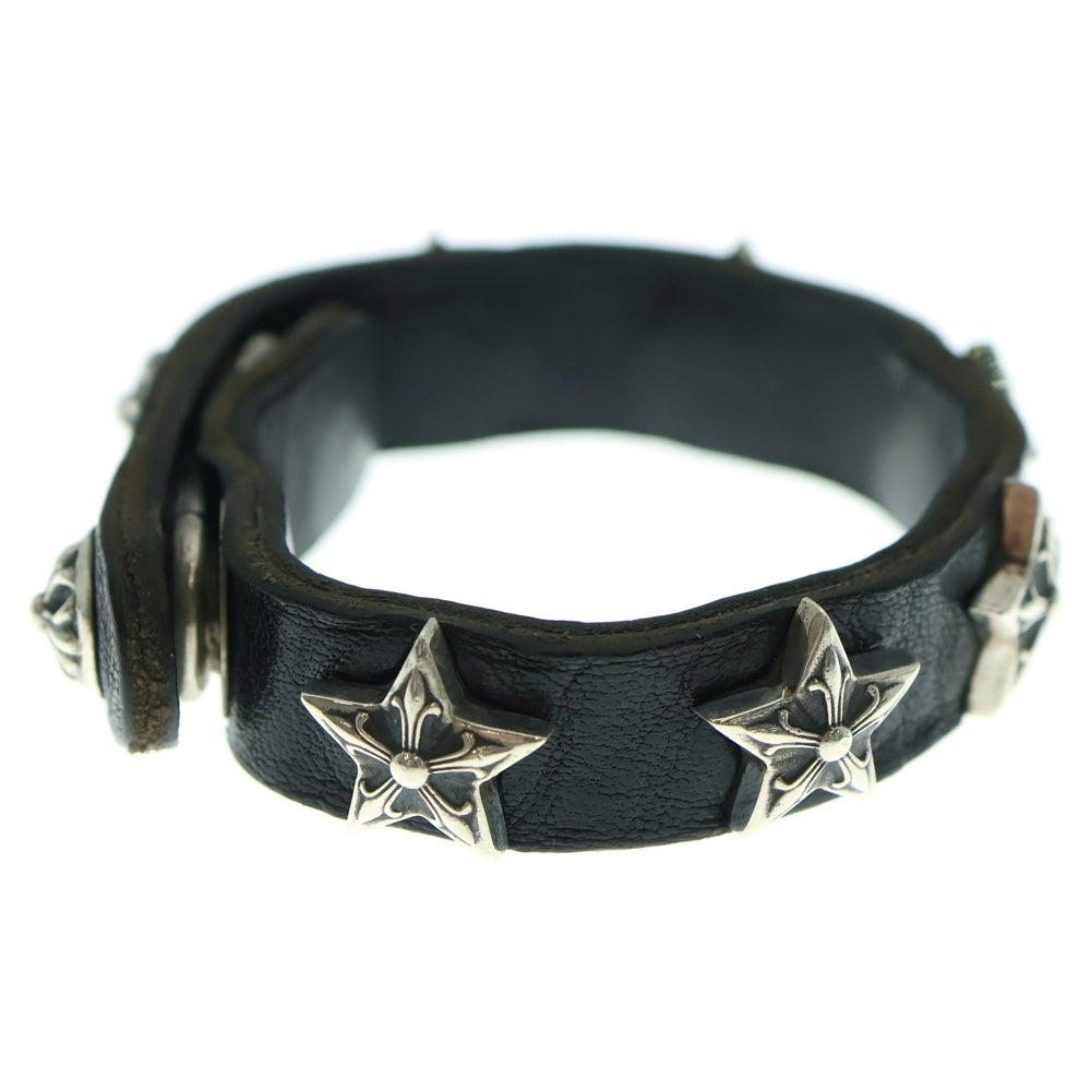 CHROME HEARTS(クロムハーツ) 2SNP 2BTN STAR クロスボール 2ボタン 2スナップ スター レザーブレスレット シルバー/ブラック