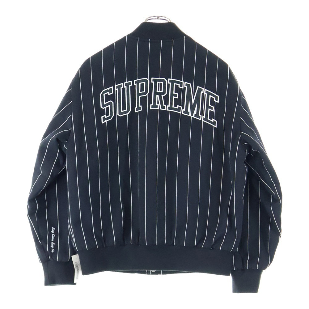 SUPREME(シュプリーム) 19AW Pinstripe Varsity Jacket 最高 ピンストライプ バーシティ スタジャン ジャケット ブラック