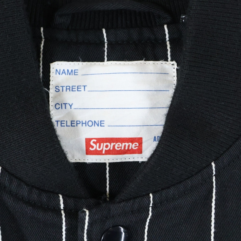 SUPREME(シュプリーム) 19AW Pinstripe Varsity Jacket 最高 ピンストライプ バーシティ スタジャン ジャケット ブラック