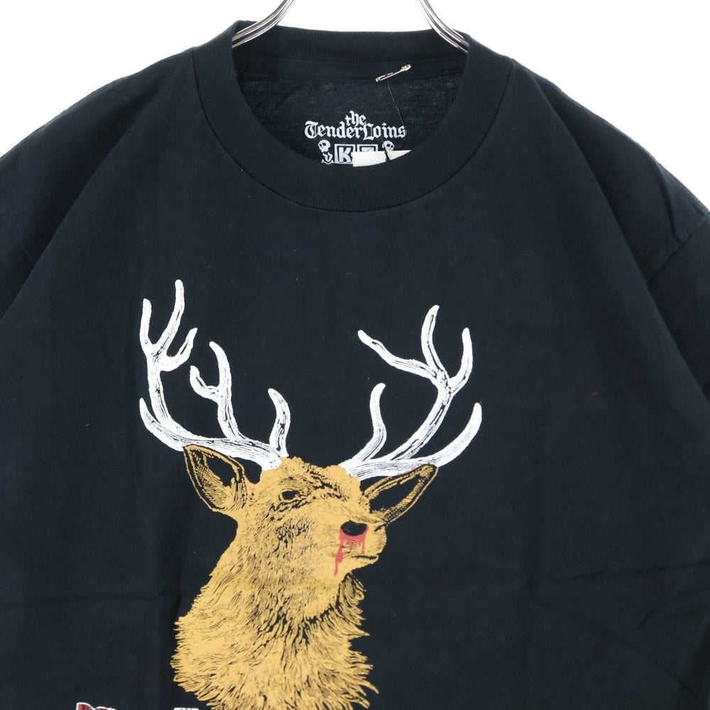 TENDERLOIN(テンダーロイン) 00ss DEAD STOCK フロント 鹿 プリント クルーネック 半袖 Tシャツ カットソー ブラック