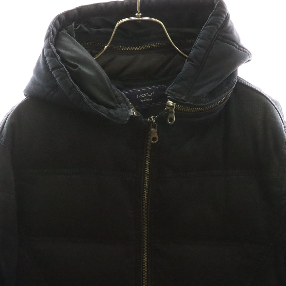 NICOLE CLUB FOR MEN(ニコルクラブフォーメン) Hungarin Duck Down フード ジップ切り替え デニム ダック ダウンジャケット ネイビー 7566-3730