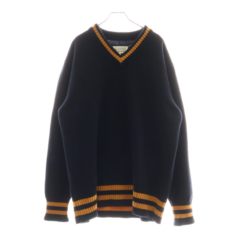 Maison Margiela 0(メゾンマルジェラ) 21AW Midnight blue wool sweater ウールミドルゲージチルデンニット クルーネック セーター ネイビー S50HA1027 S17834